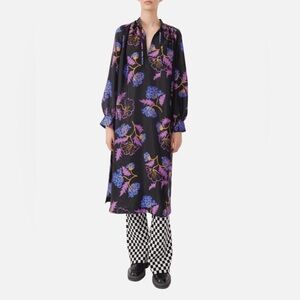 NWT BAUM UND PFERDGARTEN Aradin Dress in Black Ginkgo Floral Black Loose Size 36